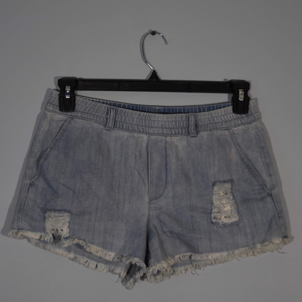 Light blue fake denim shorts with belt loops
